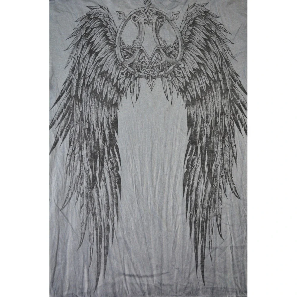 Affliction Eros SS Tee Mens Large Blue Distressed Wing Graphic T-Shirt A2242 NEW - Picture 4 of 10